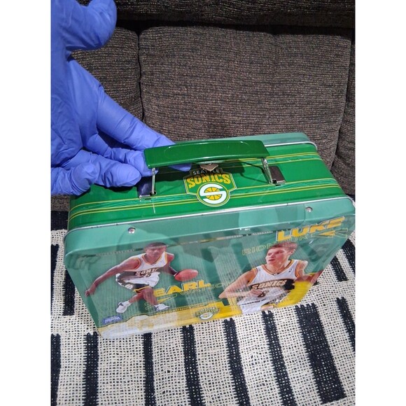Vintage Metal Seattle Supersonics Lunchbox Rare Aquafina Used - Picture 3 of 6